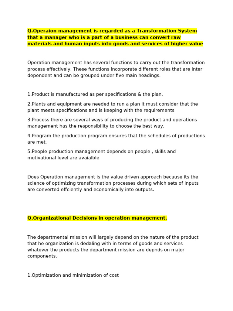 Operations Management Overview | PDF