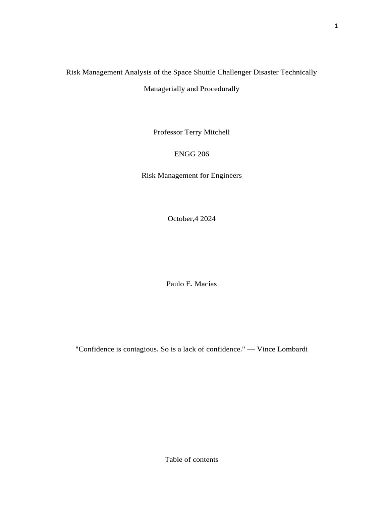 Challenger Disaster Risk Management Analysis | PDF | Space Shuttle ...