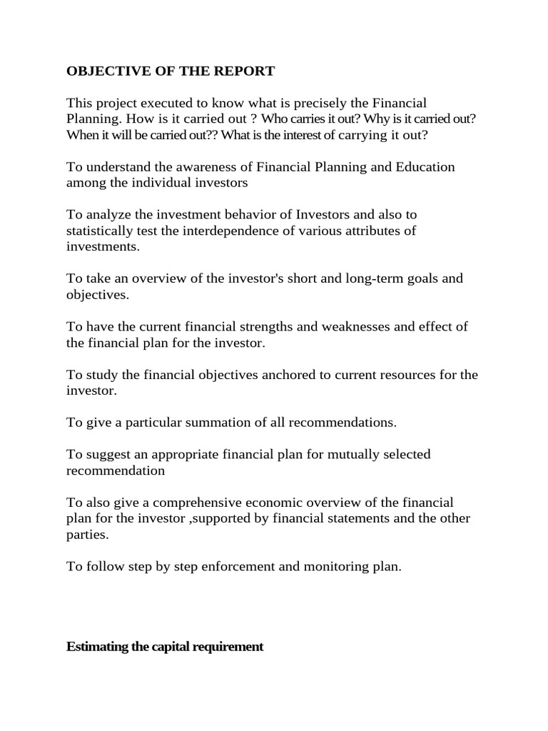 Objective of the Report | PDF | Investing | Capital Structure
