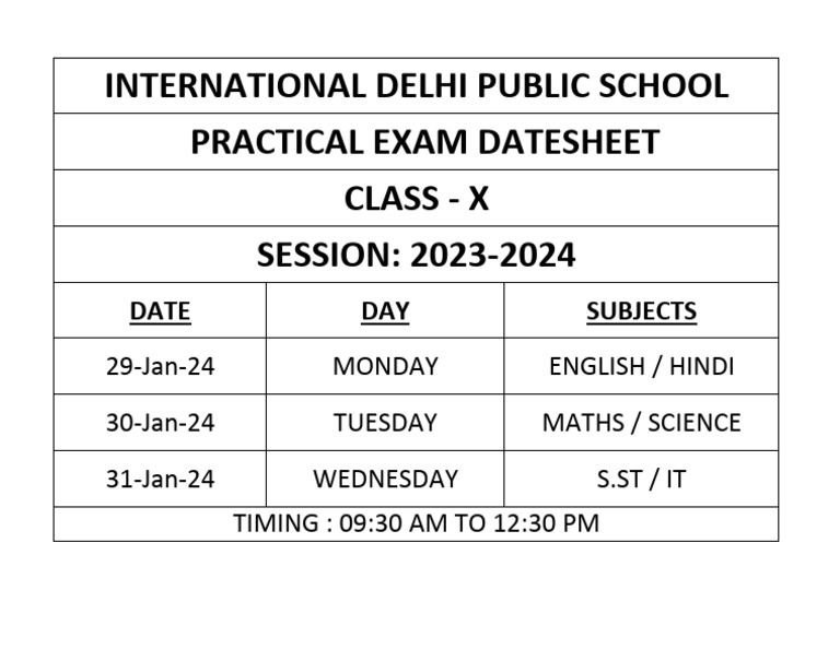 Class - X Practical Datesheet 2023-24 | PDF