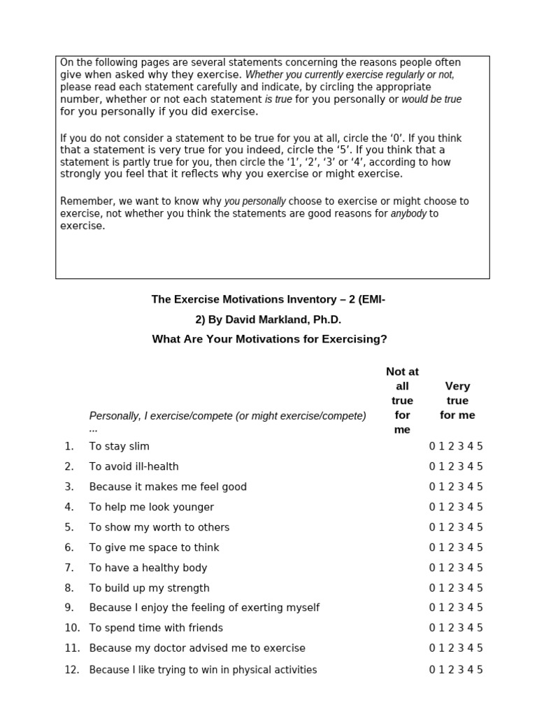 Exercise Motivations Inventory Guide | PDF | Motivation | Motivational