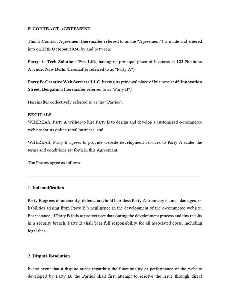 E- Contract | PDF | Indemnity | Mediation