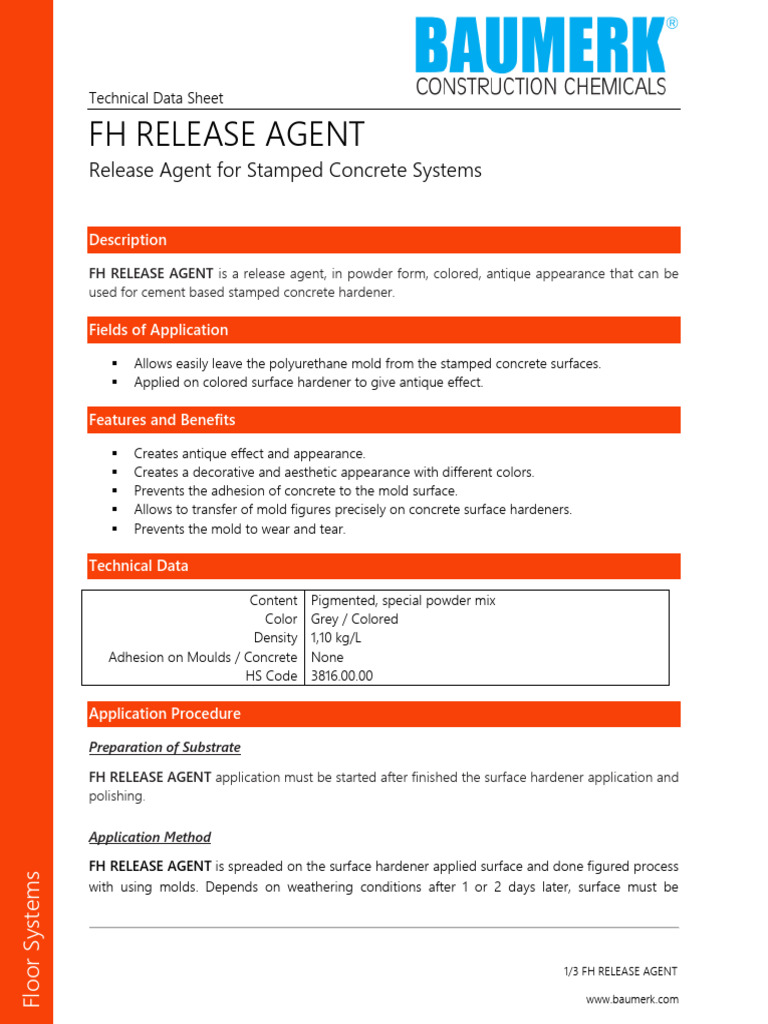 Fh Release Agent Tds Pdf Concrete Water