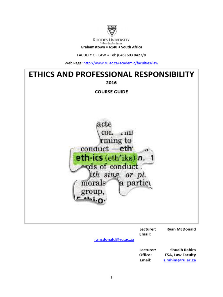Ethics and Professional Responsibility Course Guide | PDF | Oil For ...