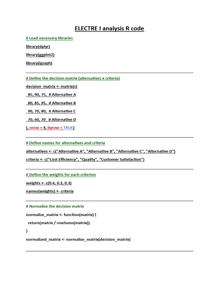 ELECTRE I Analysis R Code | PDF