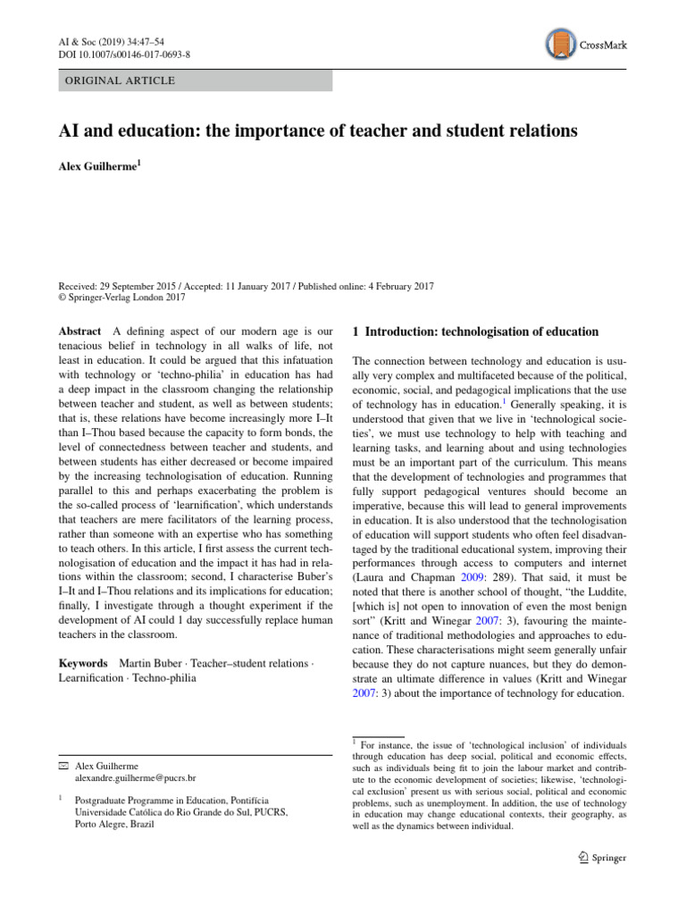 AI and Education The Importance of Teacher and Student Relations | PDF ...