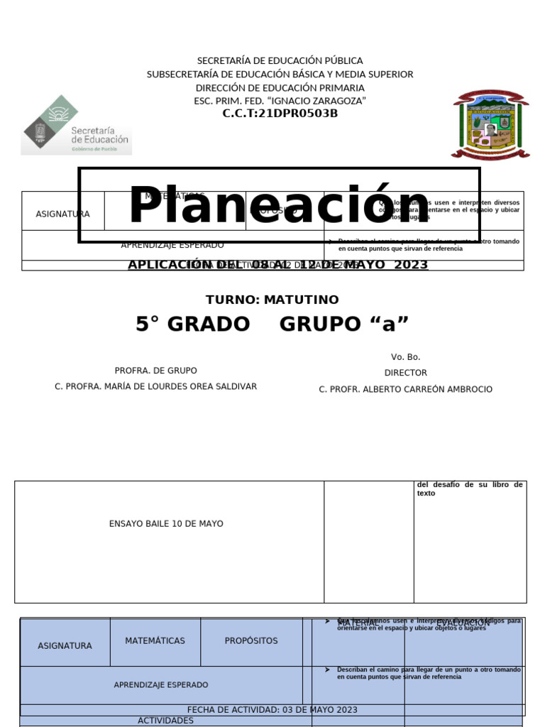 Planeación 5°a Del 24 Al 28 de Abril de 2023 | PDF