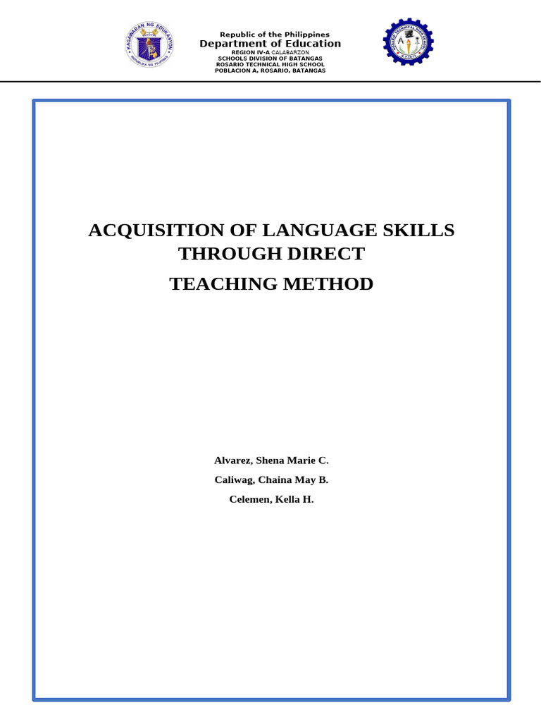 Direct Teaching Method for Language Skills | PDF | Teaching Method ...