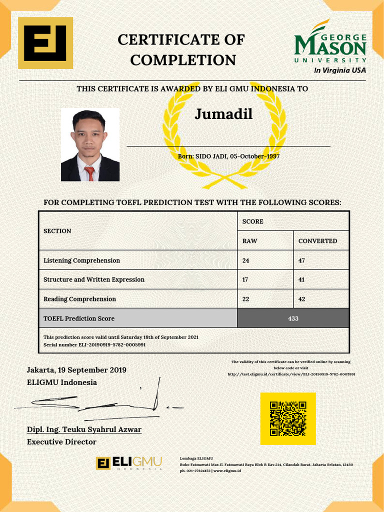 sertifikat Toefl Jumadil | PDF