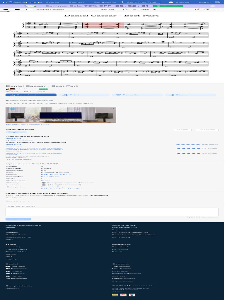 Best Part - Daniel Caesar Sheet Music | PDF | Quartet | Saxophone