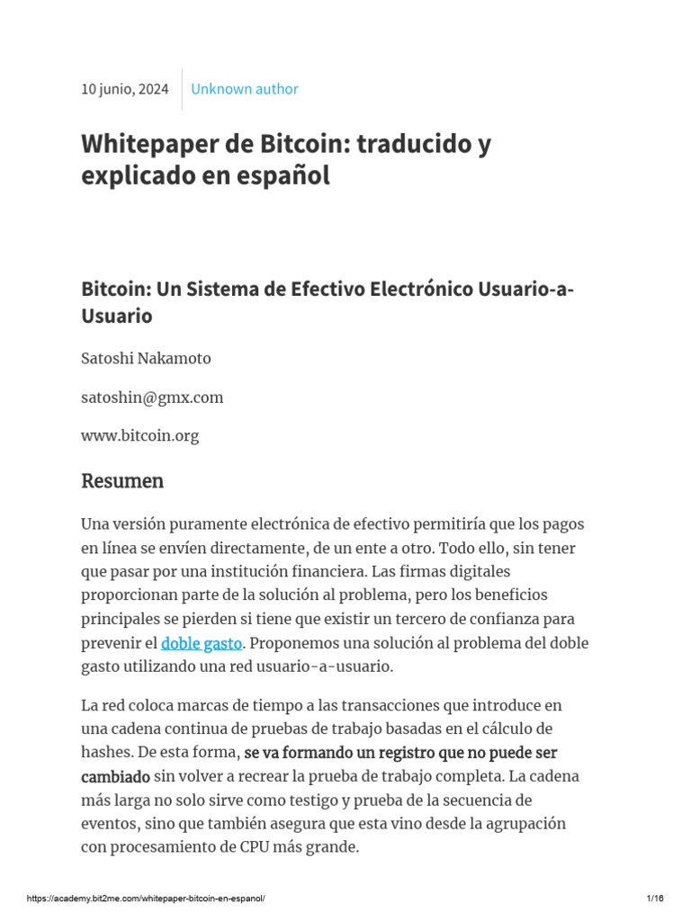 Whitepaper de Bitcoin en Español | PDF | Ciencias de la Computación