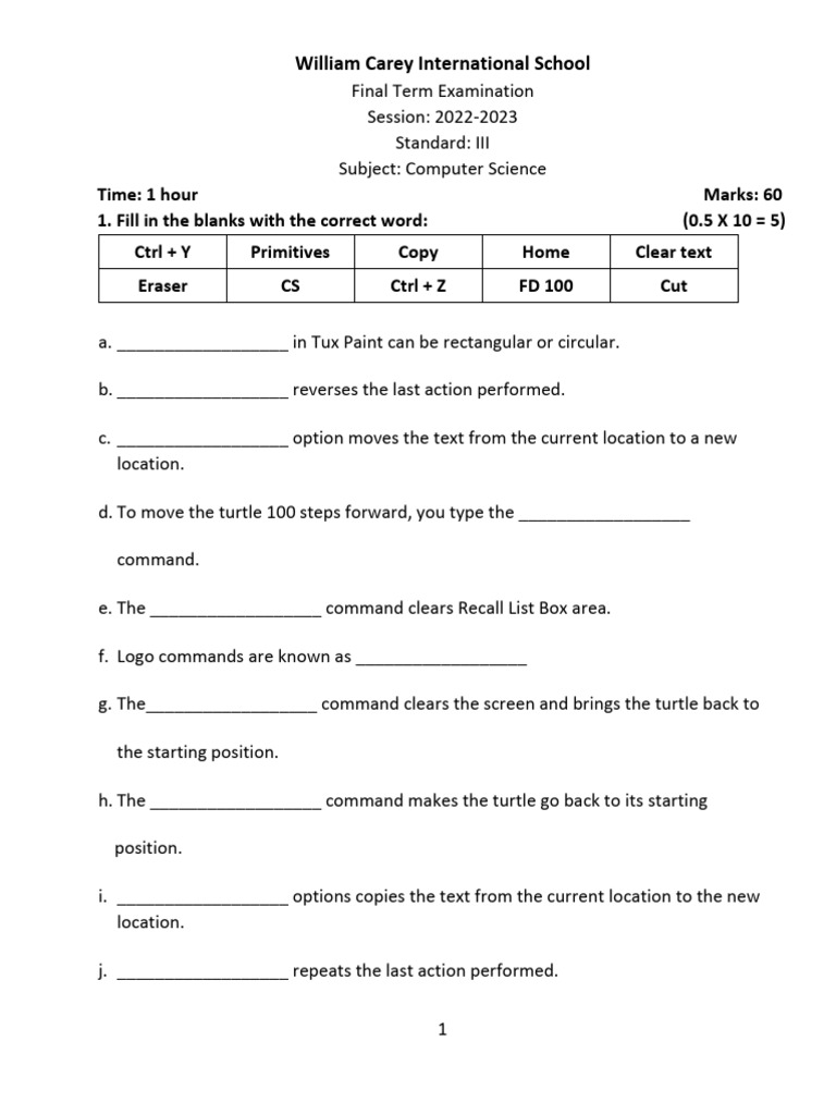 Std Iii Computer Science Questions Pdf Computing Software