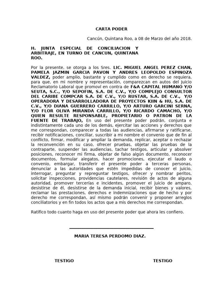 Carta Poder para Juicio Laboral | PDF