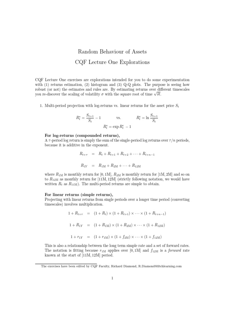 CQF January 2016 M1S1 Explorations | PDF | Probability Density Function ...