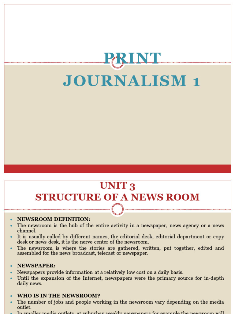 Newsroom Structure in Print Journalism | PDF | Copy Editing | Editing