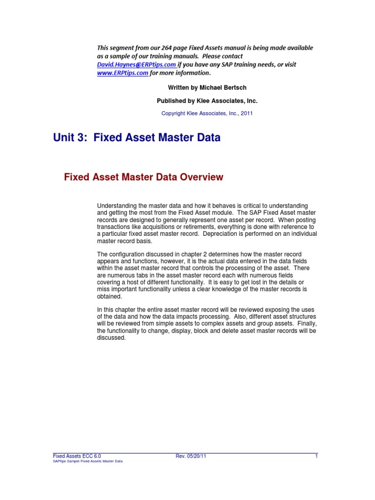ERPtips SAP Training Manual SAMPLE CHAPTER From Fixed Assets | PDF ...