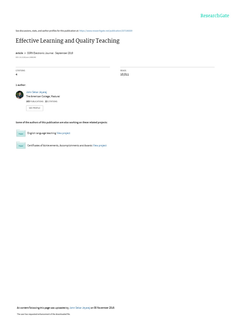 Effective Learning and Quality Teaching Insights | PDF | Learning ...