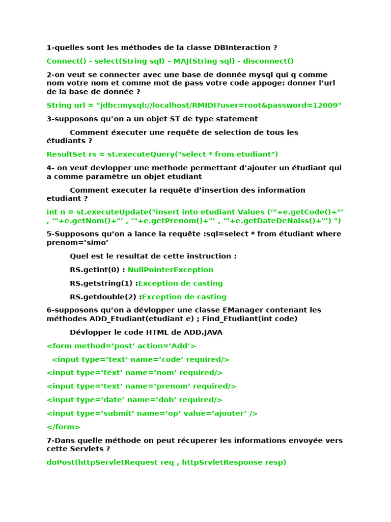 QCM Java J2EE : Méthodes et Exemples | PDF | Programmation informatique ...