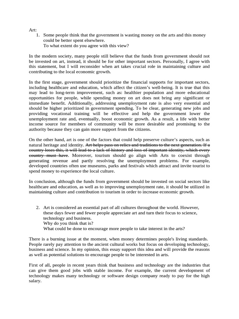 Writing Task 2 Topic Art | PDF | Creativity | Unemployment