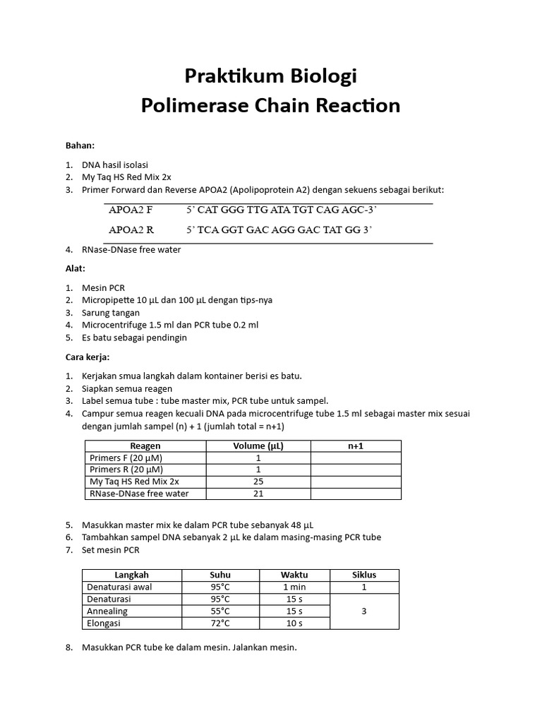Protokol Praktikum Biologi PCR Dan Elektroforesis | PDF