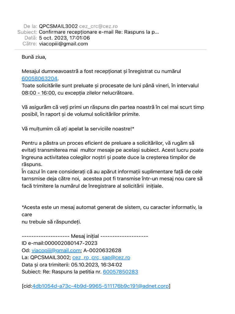Confirmare Recepţionare E-Mail Re Raspuns La P | PDF