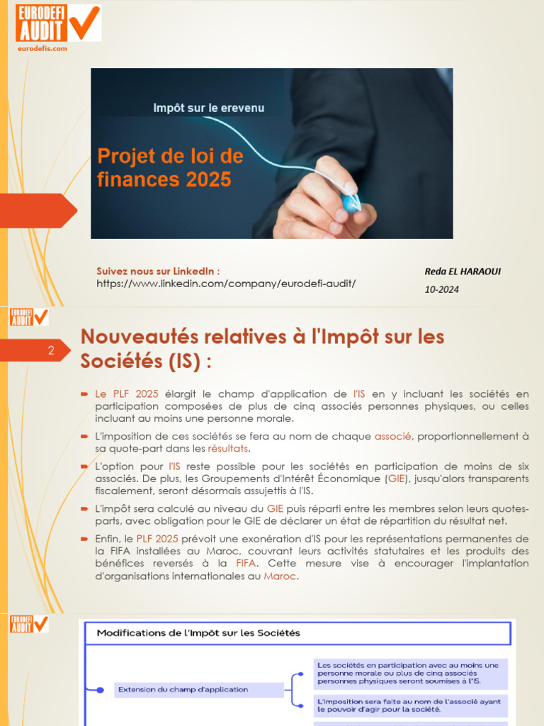 Réformes fiscales PLF 2025 au Maroc | PDF | Impôts | Taxe sur la valeur ...