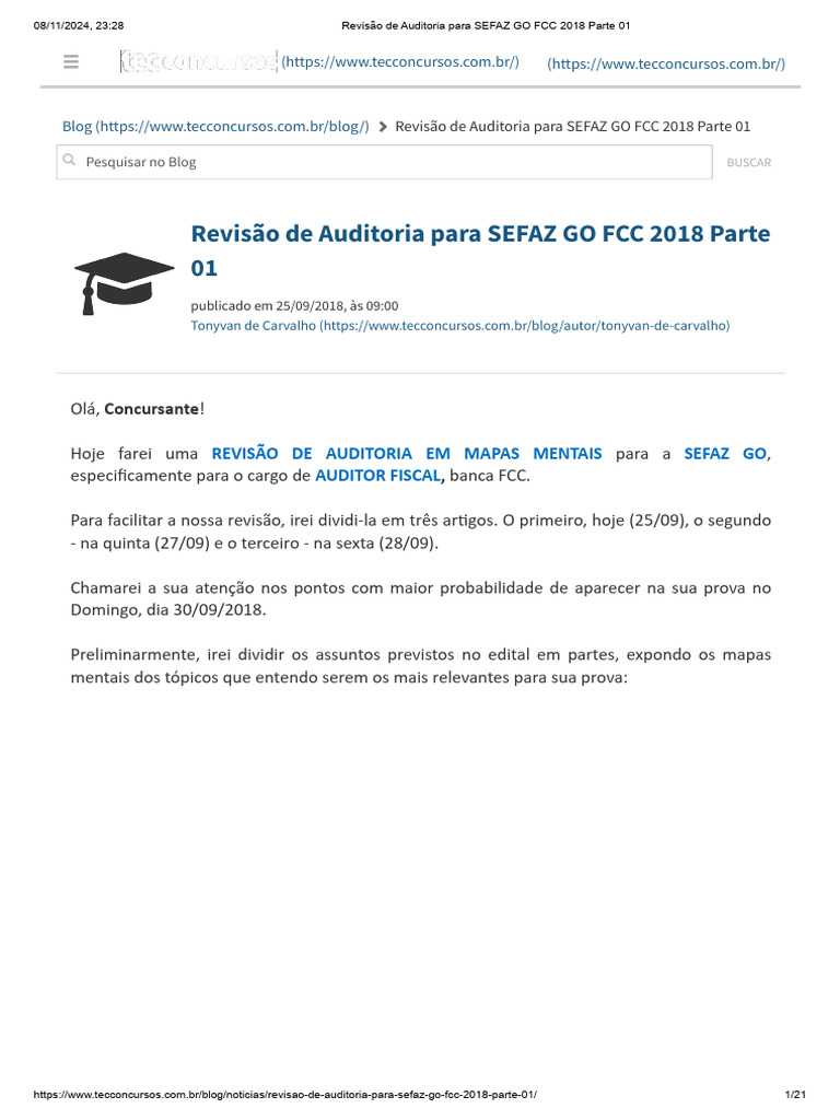 Revisão de Auditoria SEFaz GO 2018 | PDF | Contabilidade | Relatório anual