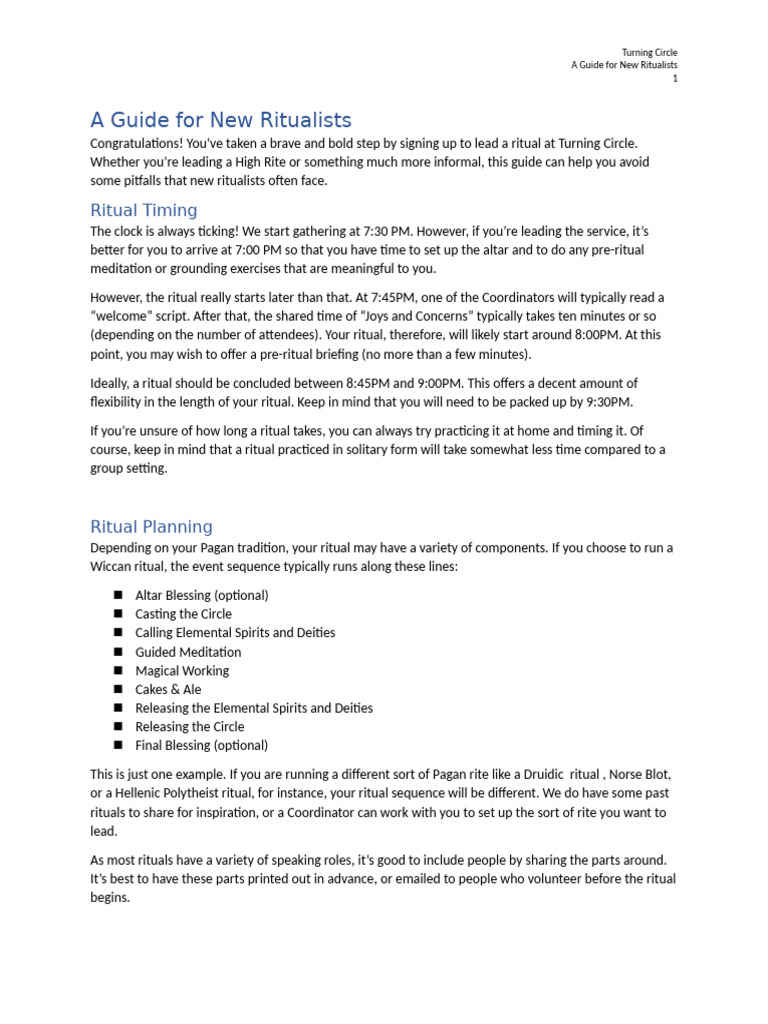 Wiccan Ritual Guide for New Leaders | PDF | Rituals | Wheel Of The Year