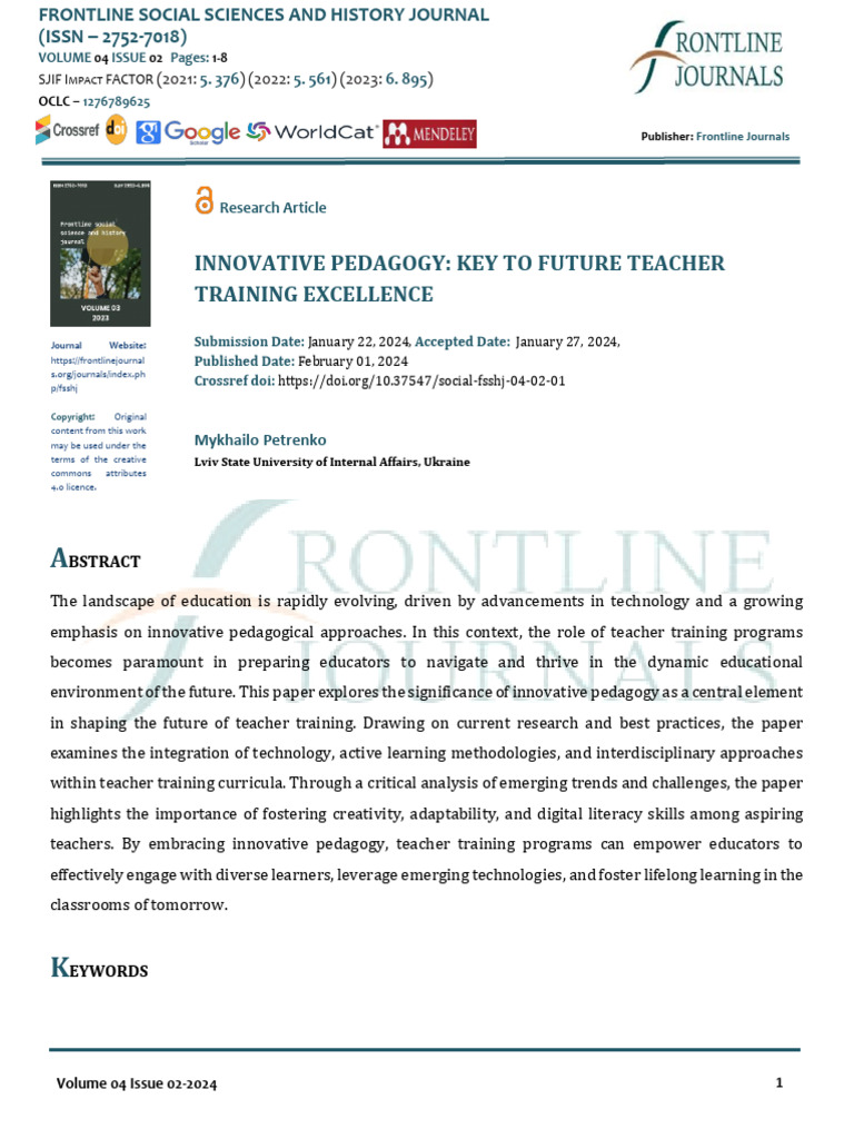 Innovative Pedagogy in Teacher Training | PDF | Pedagogy | Teacher ...