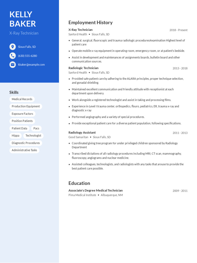 X Ray Technician Resume 5 PDF - 1