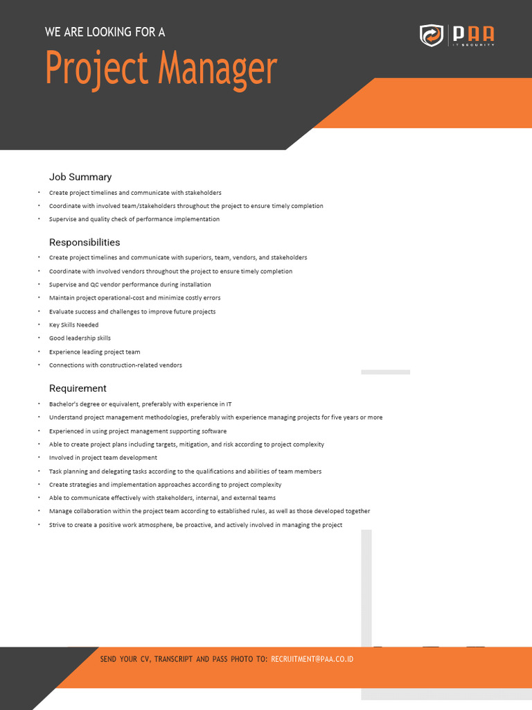 Project Manager Job Description | PDF