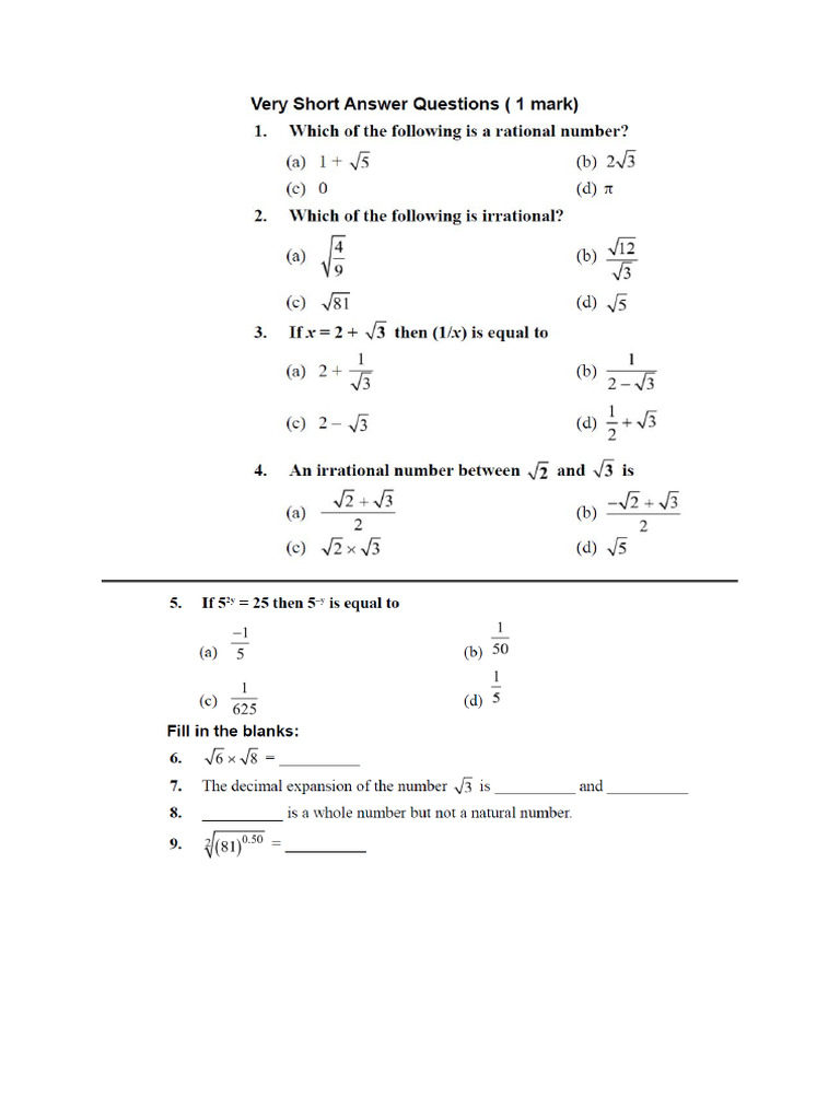Worksheet 1 Class 9 | PDF