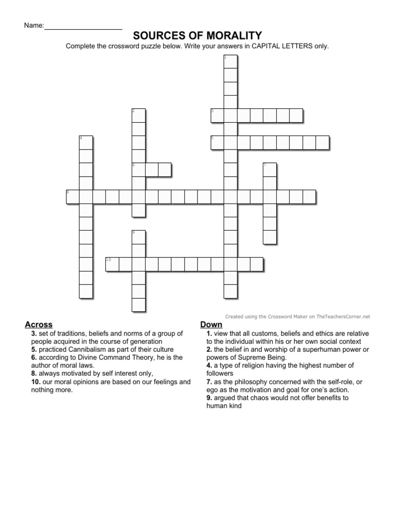 Sources of Morality Crossword Puzzle | PDF | Career & Growth | Self ...
