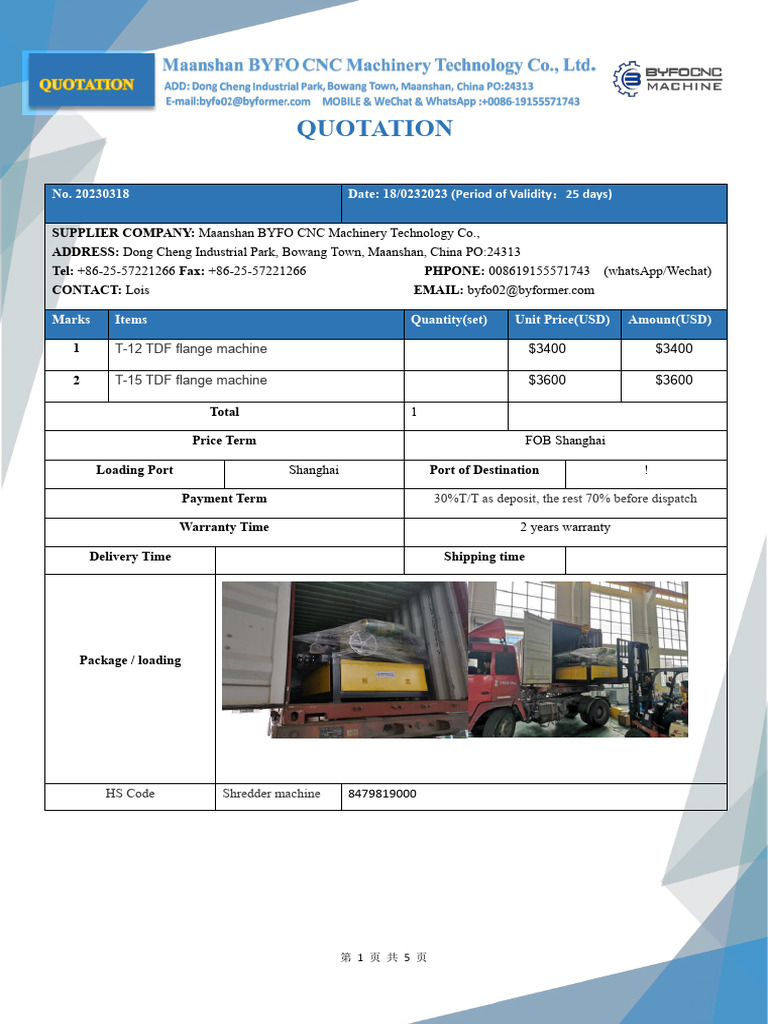 TDF Flange Machine Quotation | PDF | Computers | Technology & Engineering