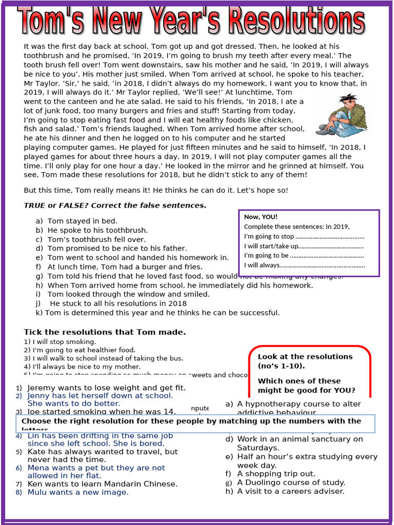 Tom's New Year Resolutions | PDF | Lunch