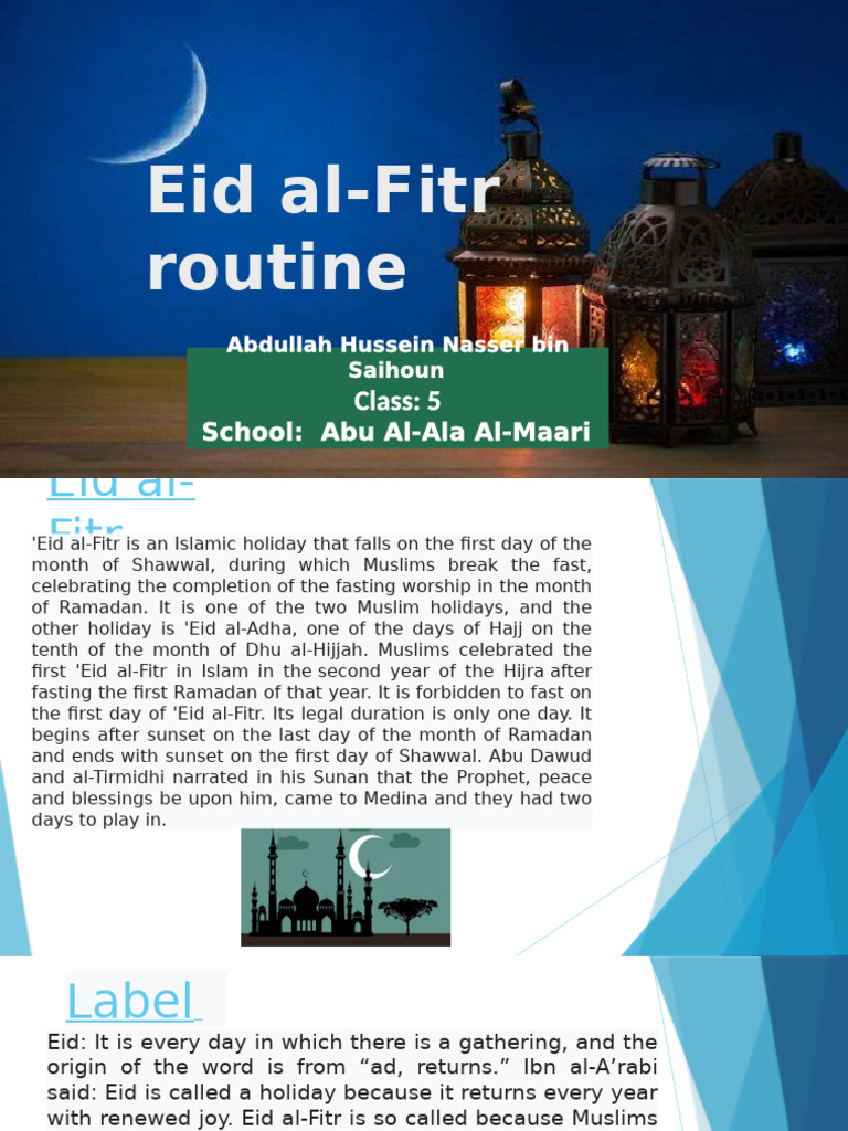 Eid al-Fitr Celebration Routine | PDF | Ramadan | Semitic Words And Phrases