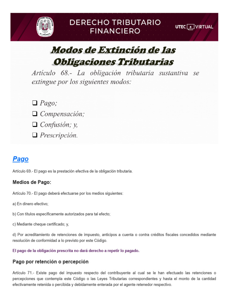Modos de Extincion de Las Obligaciones Tributarias | PDF | Estatuto de ...