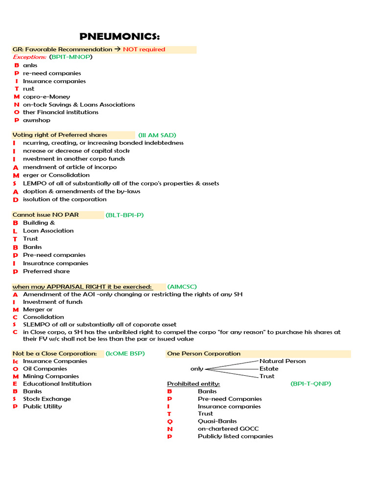Pneumonic S | PDF | Finance & Money Management | Law