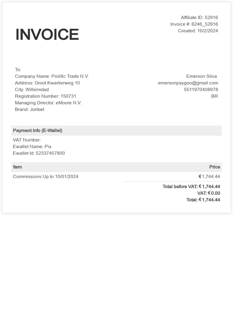 Affiliate 52916 Invoice 6246 | PDF