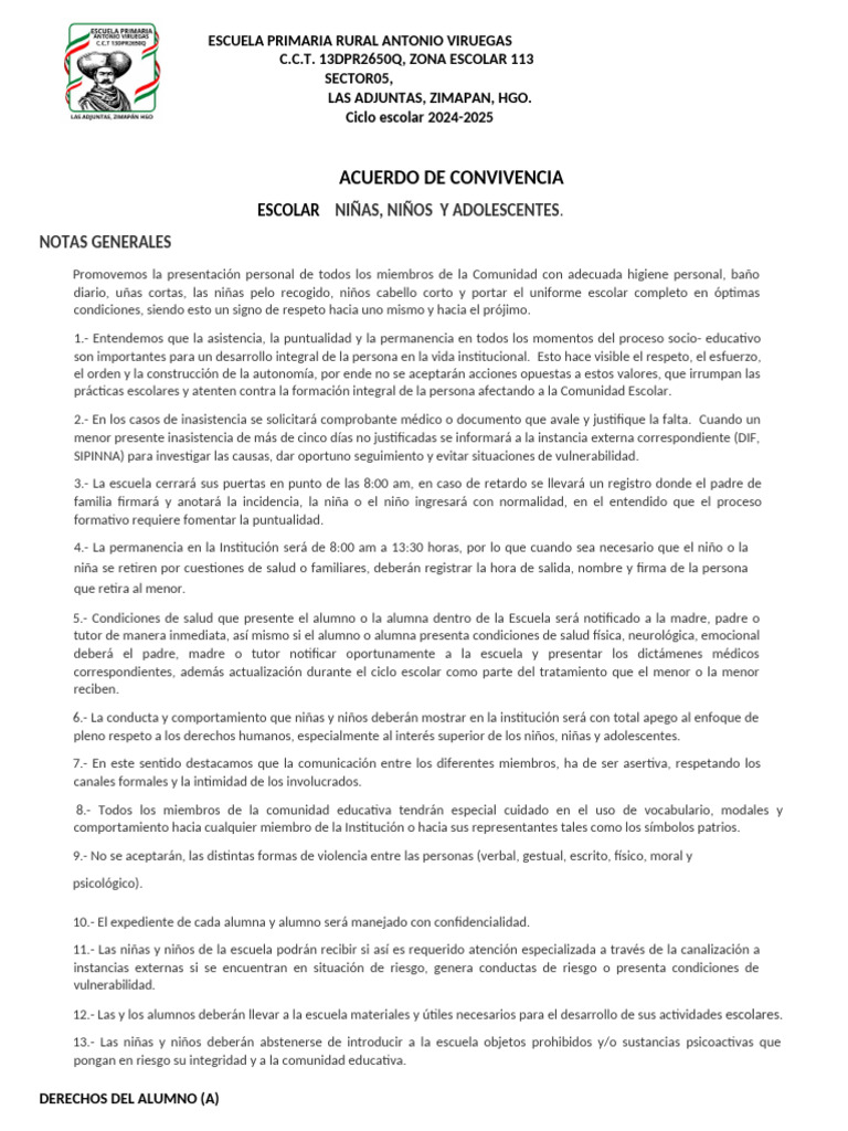 Acuerdo de Convivencia Escolar Niñas | PDF | Escuelas | Educación primaria