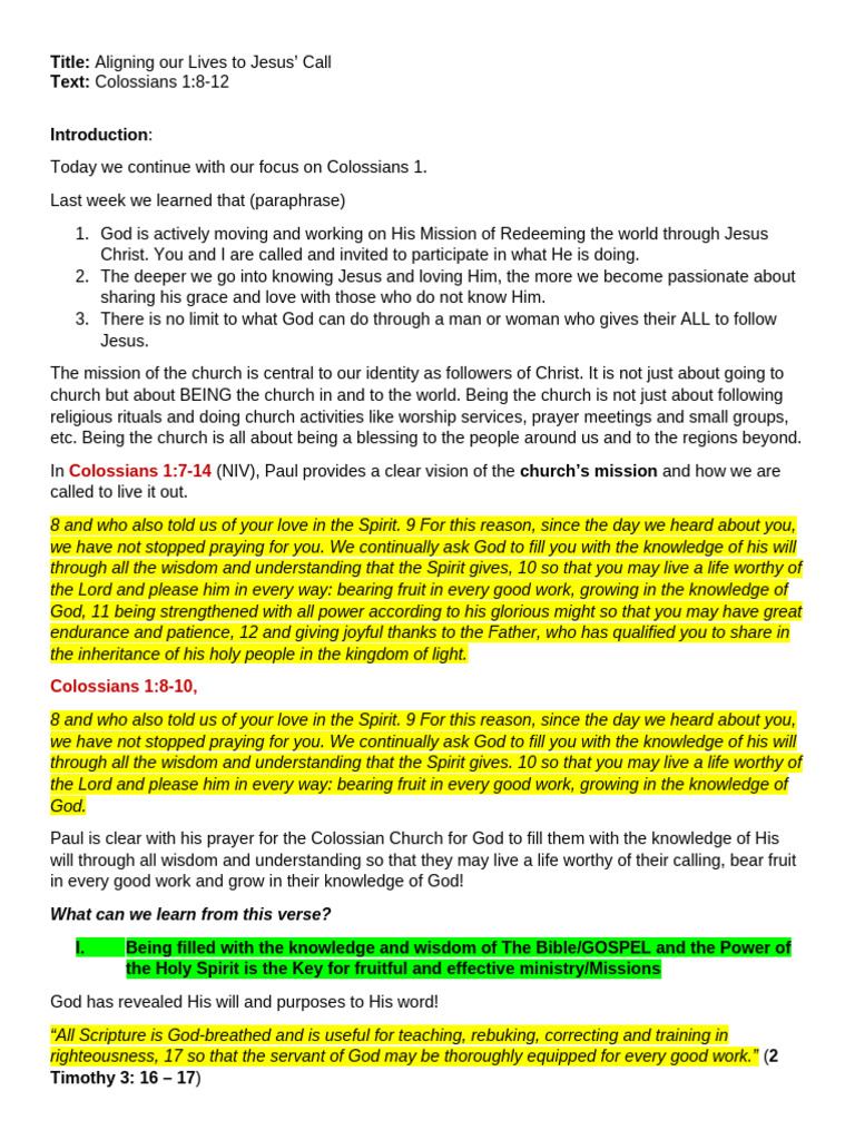 Aligning Our Lives To Jesus' Call | PDF | Jesus | Paul The Apostle