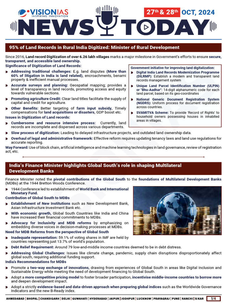 VisionIAS Daily Current Affairs 27 & 28 October 2024 | PDF | Arbitration