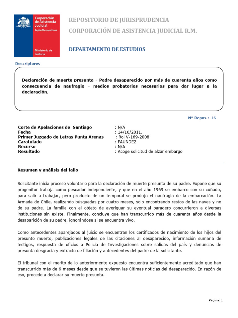 Muerte Presunta - Corporación de Asistencia Judicial | PDF | Chile