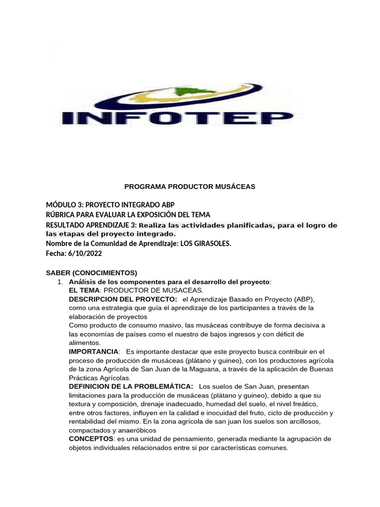 Evaluacion Actividad 3 Modulo 3. | PDF | Plátano | Presupuesto