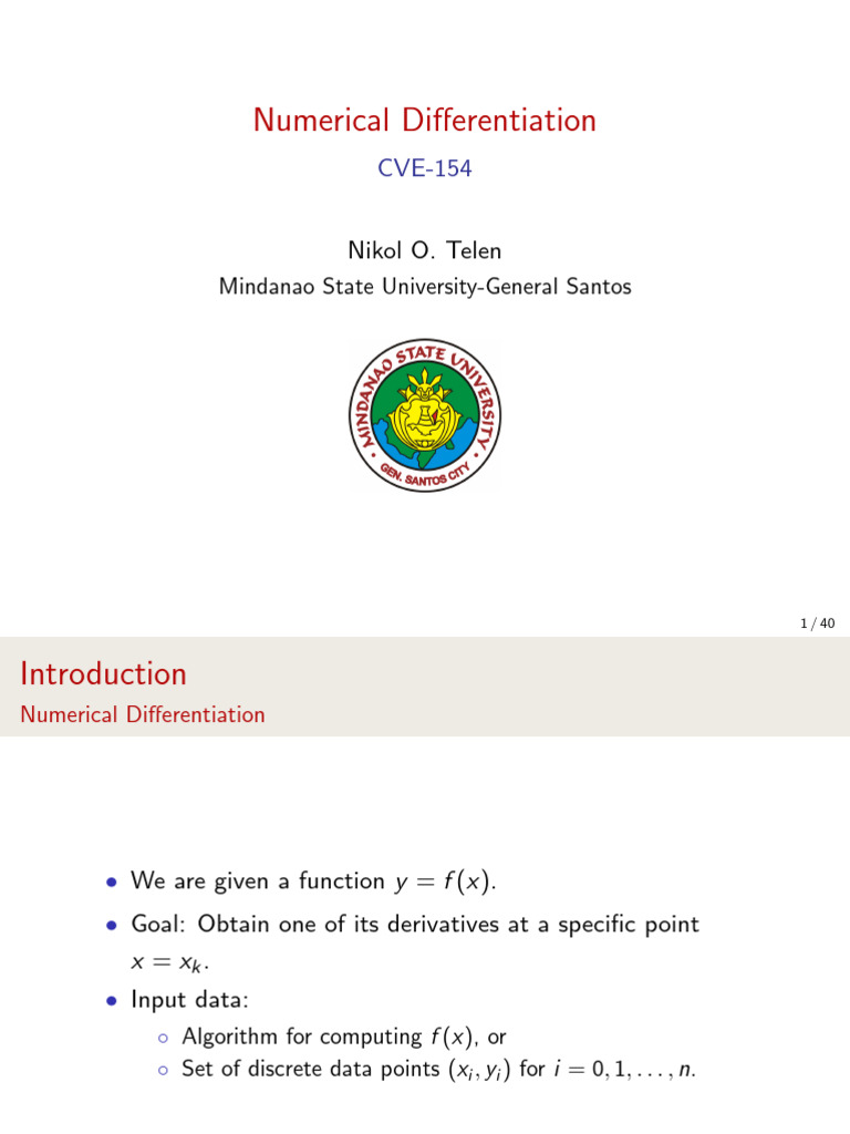 Numerical Differentiation | PDF | Finite Difference | Numerical Analysis