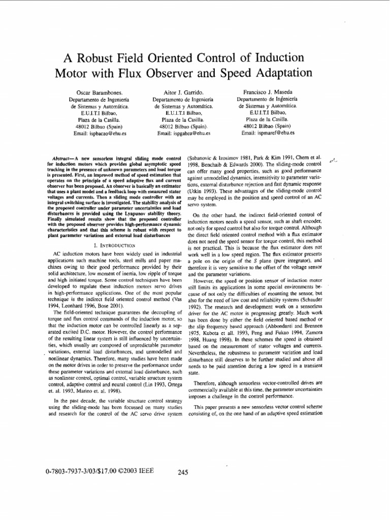 Sensorless Control for Induction Motors | PDF | Electric Motor ...
