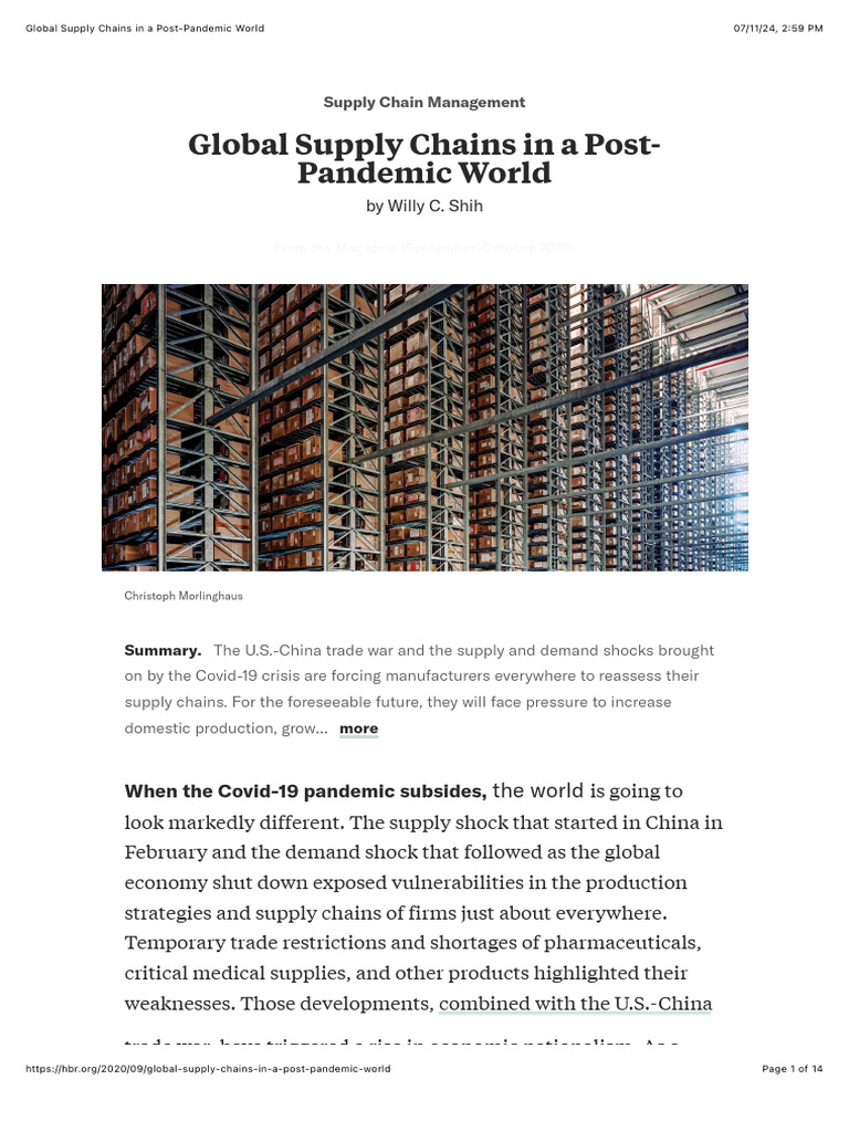 Rethinking Global Supply Chains Post-Pandemic | PDF | Supply Chain ...