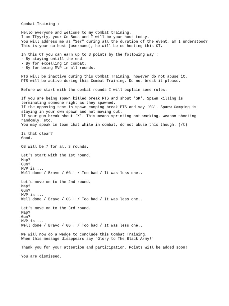 Combat Training Rules and Points System | PDF