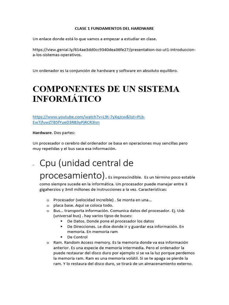 Clase 1 y 2 Fundamentos Del Hardware | PDF | Periférico | Sistema operativo