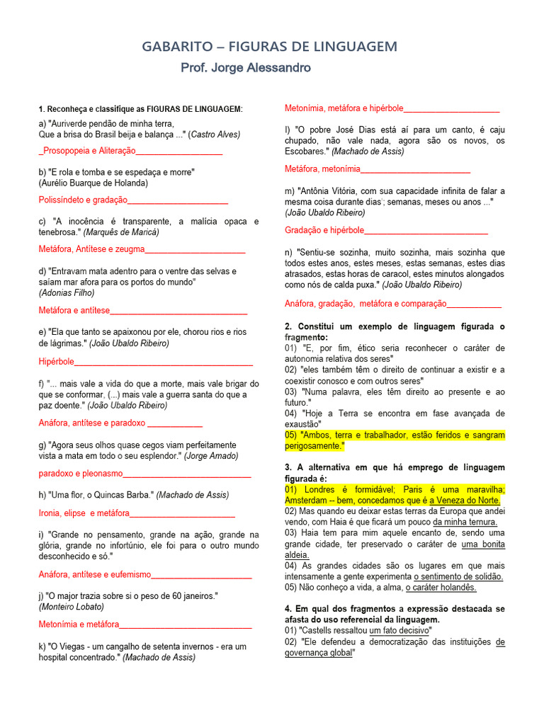 Gabarito de Figuras de Linguagem | PDF | Metáfora | Amor